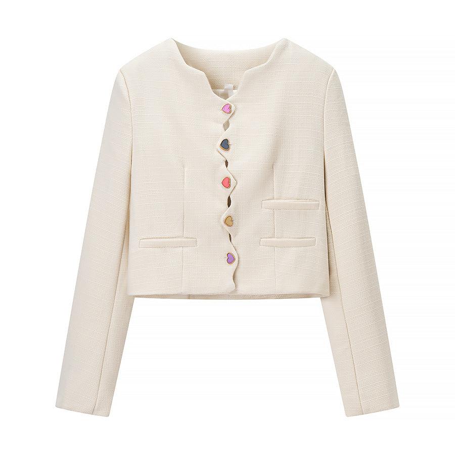 Dam elegant kort skuren blazerjacka med hjärtformade knapppdetaljer Eva Jonsson-Eva Jonsson