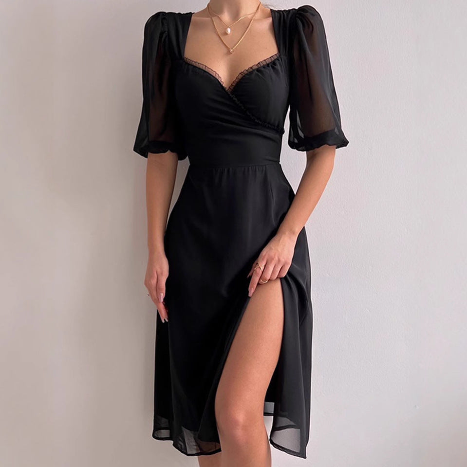 Dam elegant maxiklänning med puffärmar och djup slits Eva Jonsson-Eva Jonsson