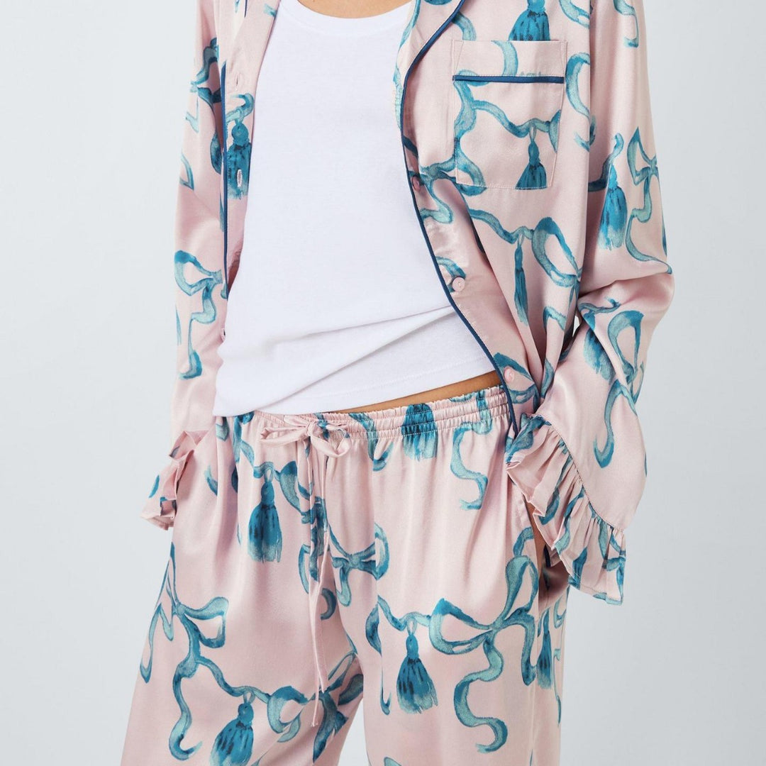 Dam elegant pyjamas set med volangdetaljer Eva Jonsson-Eva Jonsson