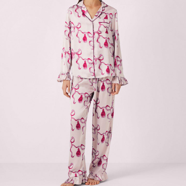 Dam elegant pyjamas set med volangdetaljer Eva Jonsson-Eva Jonsson