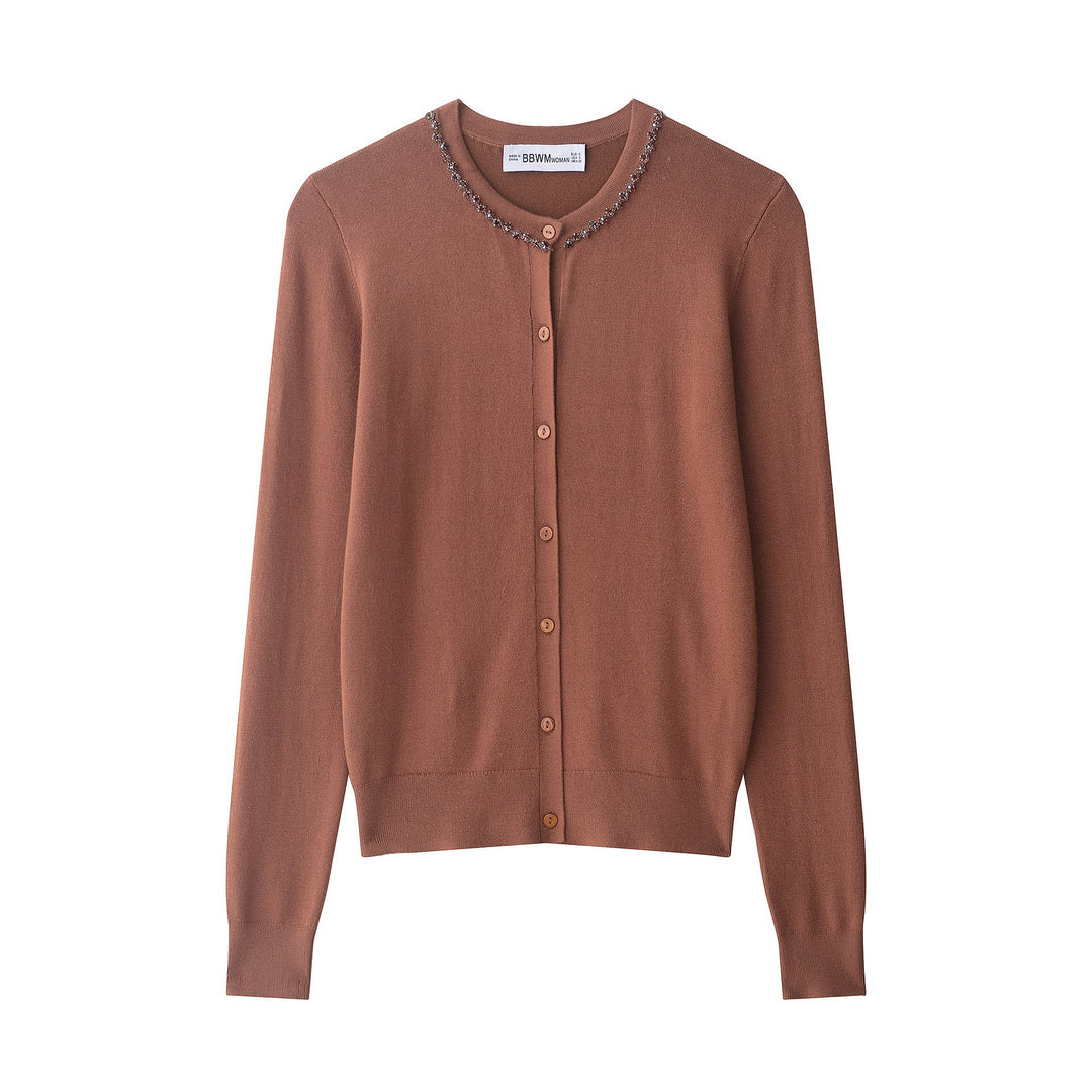 Dam elegant stickad jacka med dekorativ krage Eva Jonsson-Eva Jonsson