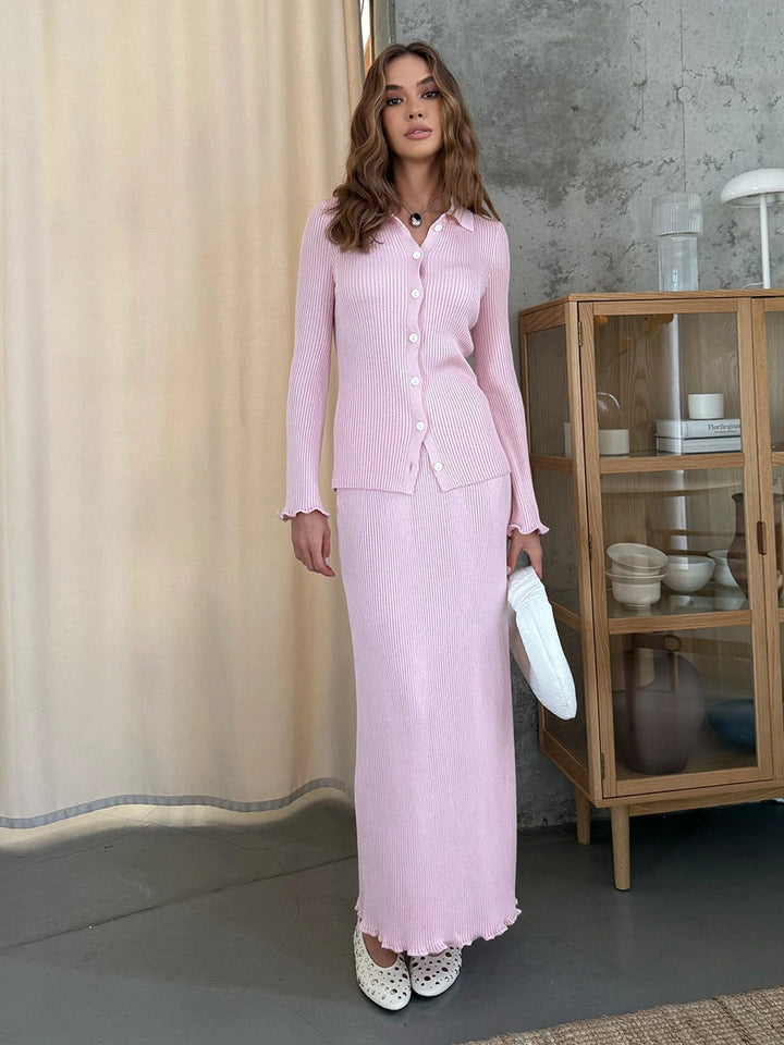 Dam elegant stickad set med knapplås och moderiktig kjol Mirla-Eva Jonsson