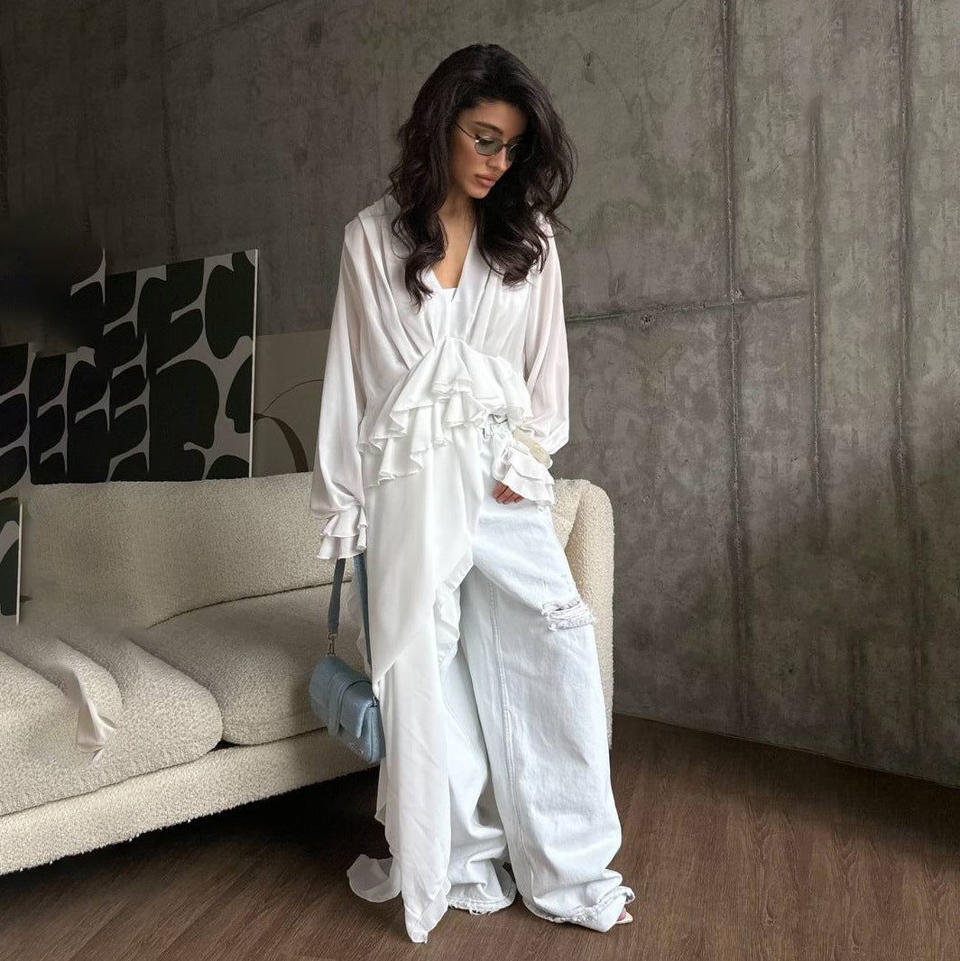 Dam eleganta maxiklänning med voluminösa volangdetaljer Mirla-Eva Jonsson