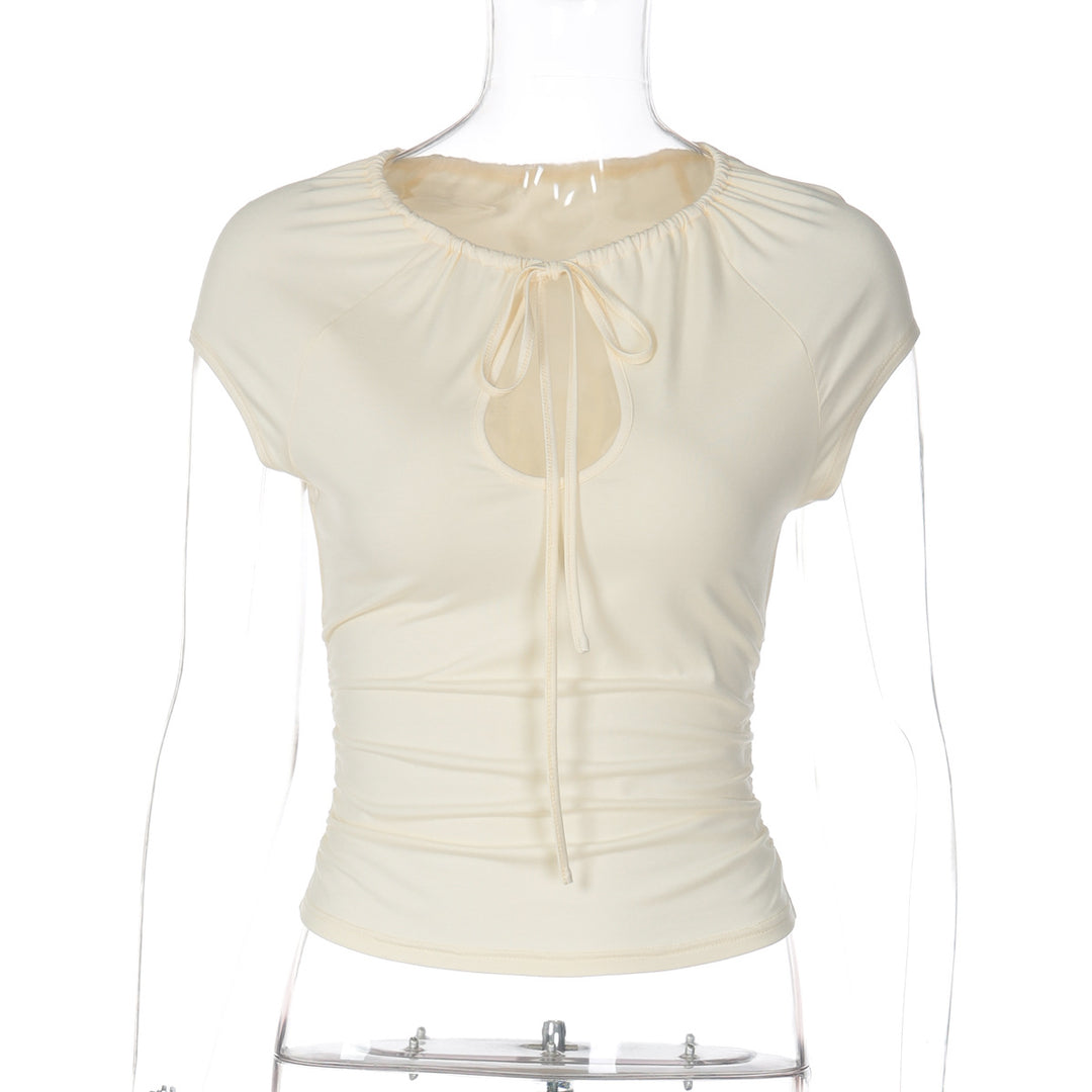 Dam femme ajustée T-shirt à manches courtes avec décolleté et fronces Mirla-Eva Jonsson