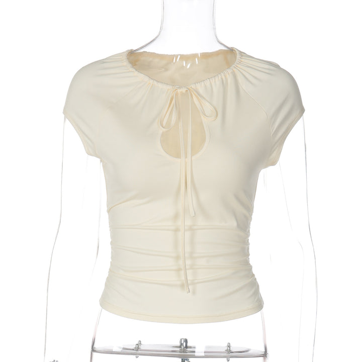 Dam femme ajustée T-shirt à manches courtes avec décolleté et fronces Mirla-Eva Jonsson