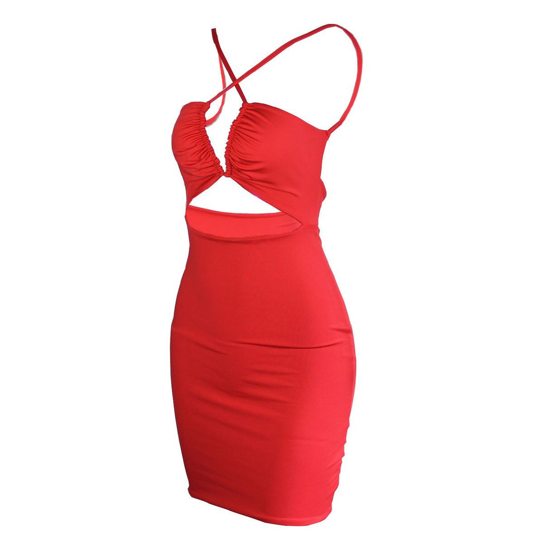 Dam figure-hugging mini dress with crossed spaghetti straps and creative cut-out design Mirla-Eva Jonsson