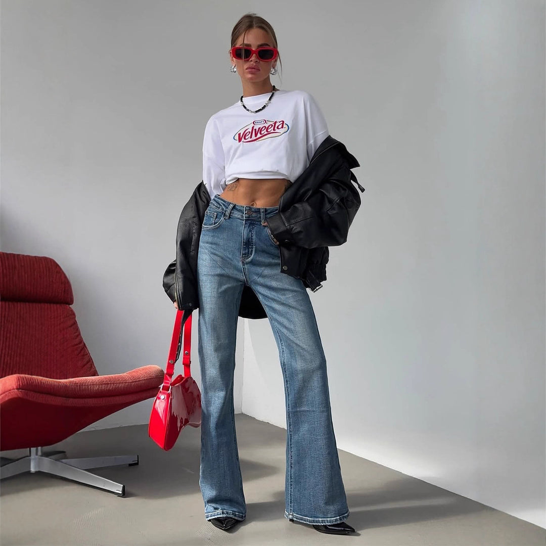 Dam flared jeans med hög midja och avslappnad tvätt Mirla-Eva Jonsson