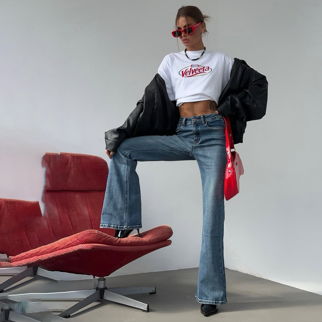 Dam flared jeans med hög midja och avslappnad tvätt Mirla-Eva Jonsson