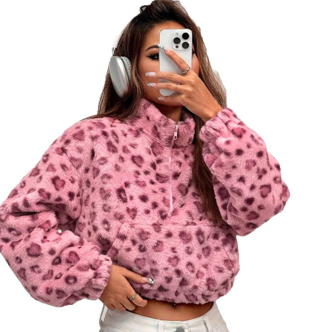 Dam fleece-pullover med leopardmönster Mirla-Eva Jonsson