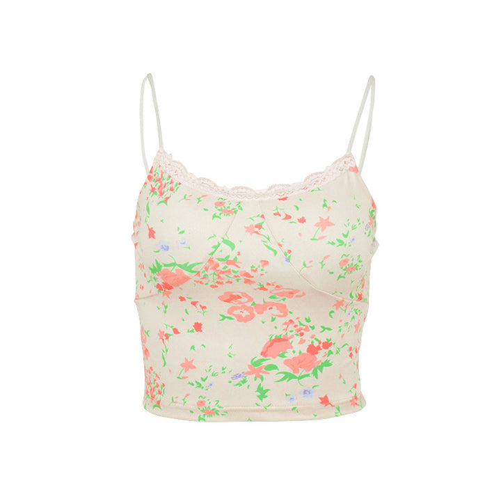 Dam floral print spaghetti top with lace accents Mirla-Eva Jonsson