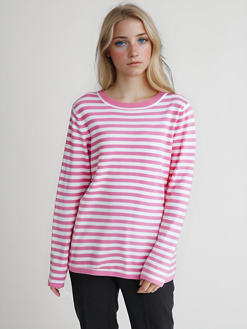 Dam gestreept långärmad tröja med rundhals och avslappnad passform Eva Jonsson-Eva Jonsson