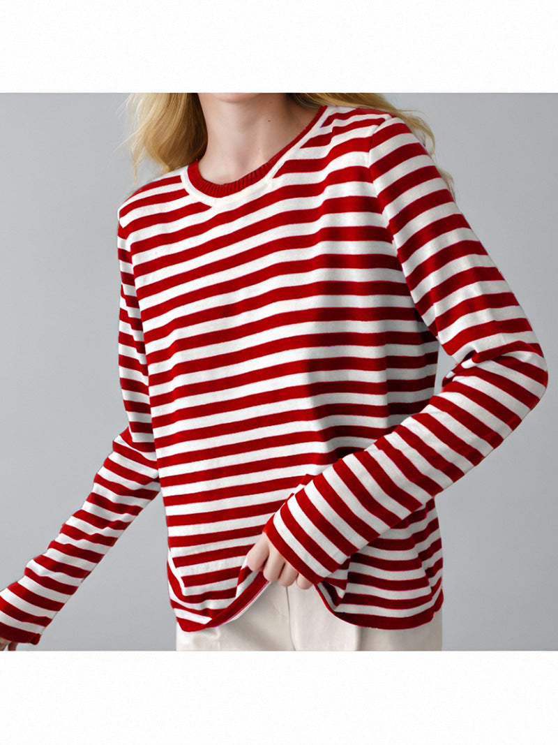 Dam gestreept långärmad tröja med rundhals och avslappnad passform Eva Jonsson-Eva Jonsson