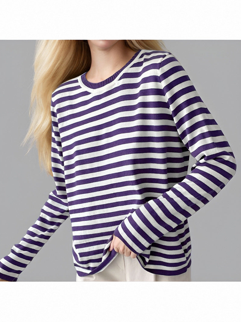 Dam gestreept långärmad tröja med rundhals och avslappnad passform Eva Jonsson-Eva Jonsson