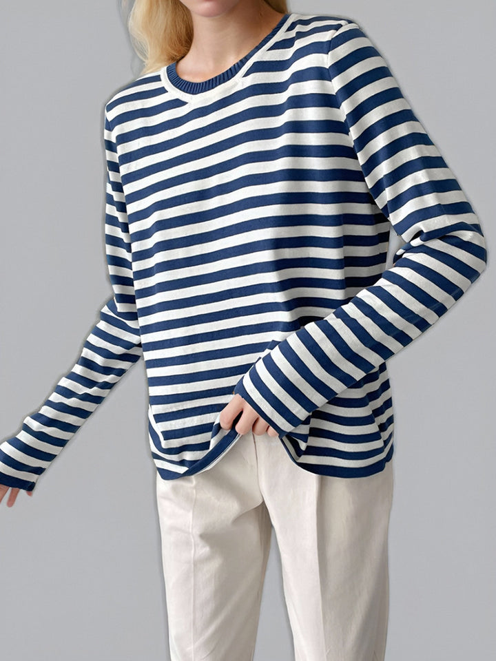 Dam gestreept långärmad tröja med rundhals och avslappnad passform Eva Jonsson-Eva Jonsson