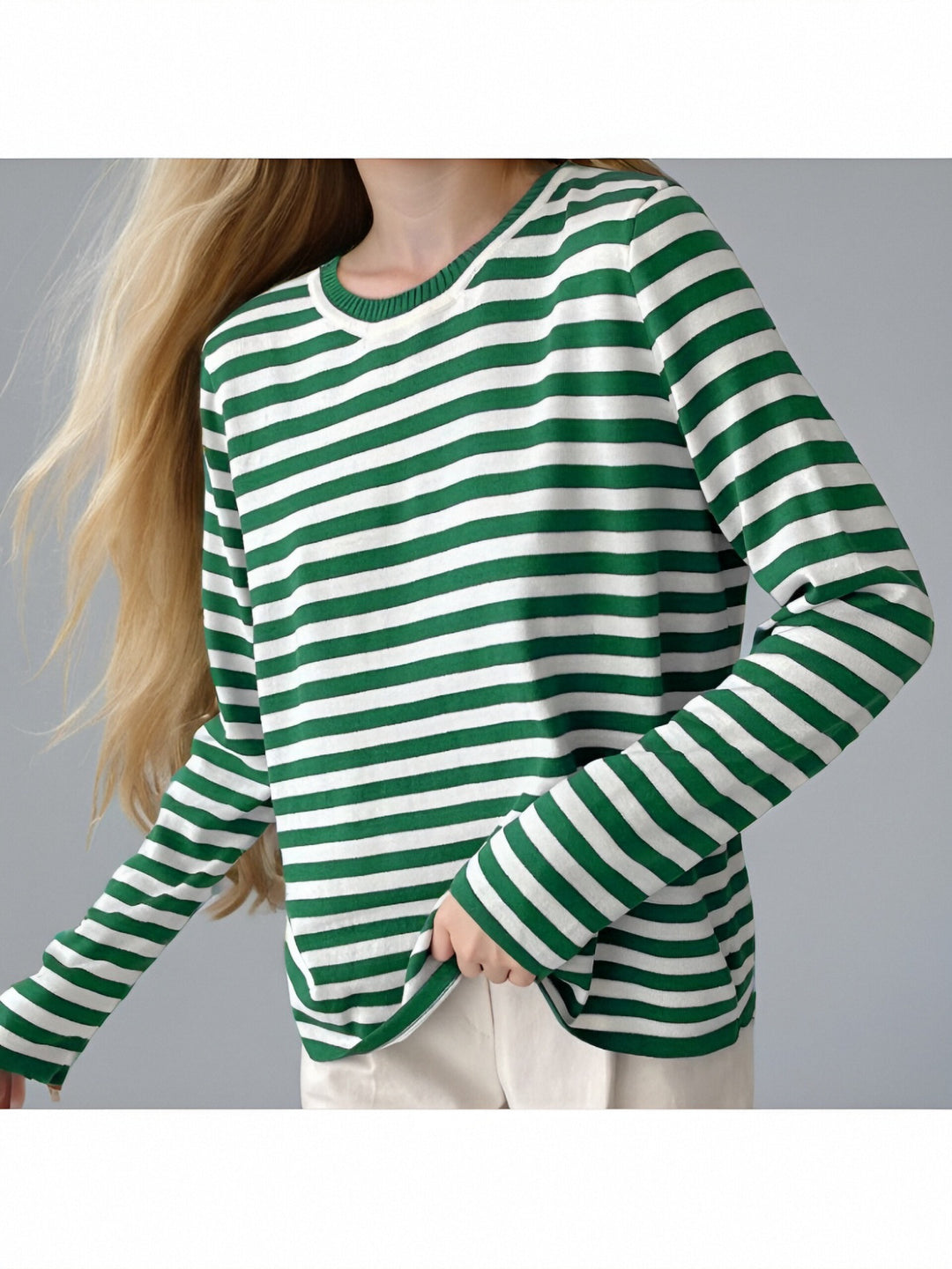 Dam gestreept långärmad tröja med rundhals och avslappnad passform Eva Jonsson-Eva Jonsson