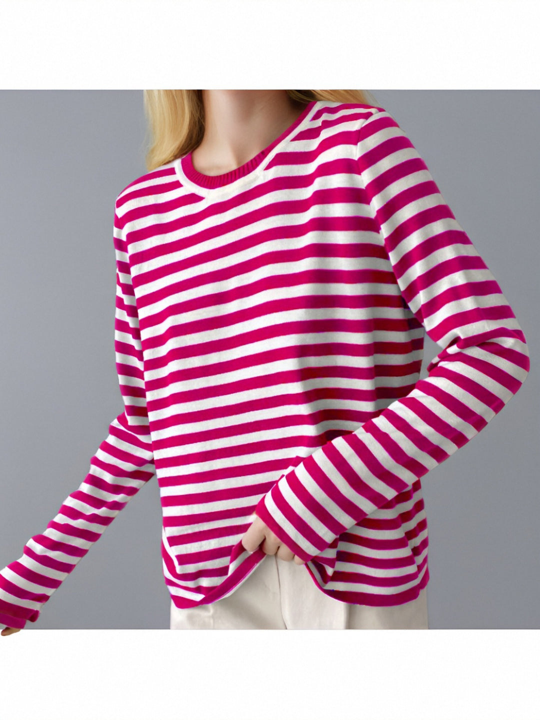 Dam gestreept långärmad tröja med rundhals och avslappnad passform Eva Jonsson-Eva Jonsson