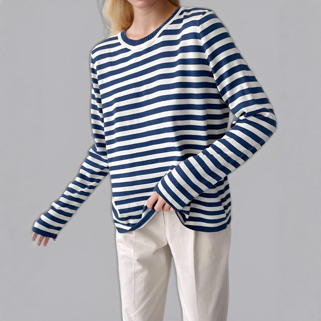 Dam gestreept långärmad tröja med rundhals och avslappnad passform Eva Jonsson-Eva Jonsson