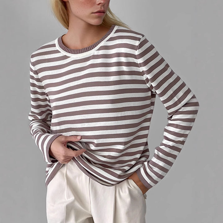 Dam gestreept långärmad tröja med rundhals och avslappnad passform Eva Jonsson-Eva Jonsson
