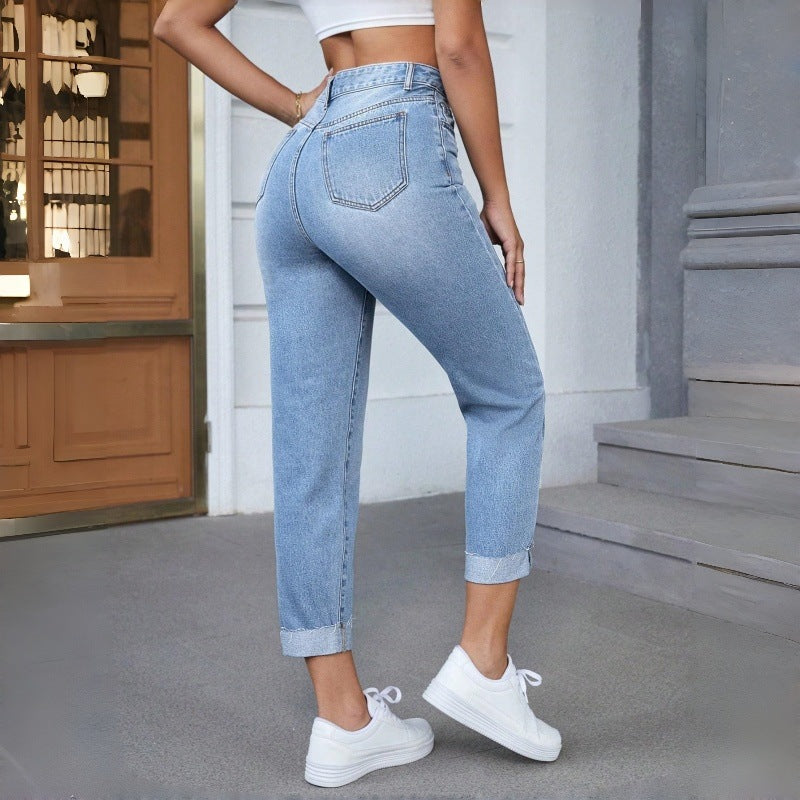Dam högskuren jeans med fransade fållar Mirla-Eva Jonsson