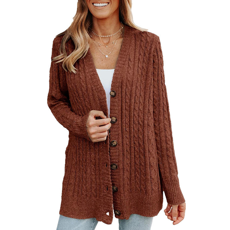 Dam kort grovstickad cardigan med strukturell design och funktionella knappar Eva Jonsson-Eva Jonsson