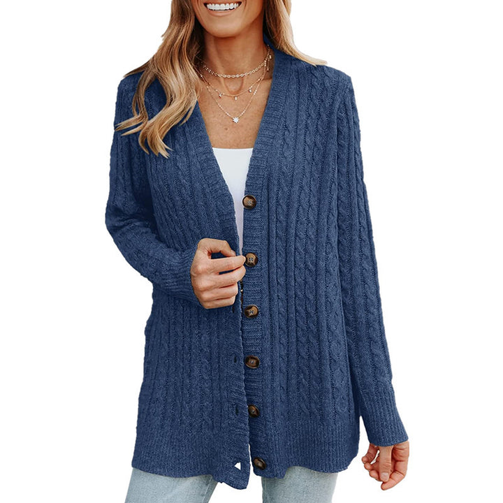 Dam kort grovstickad cardigan med strukturell design och funktionella knappar Eva Jonsson-Eva Jonsson
