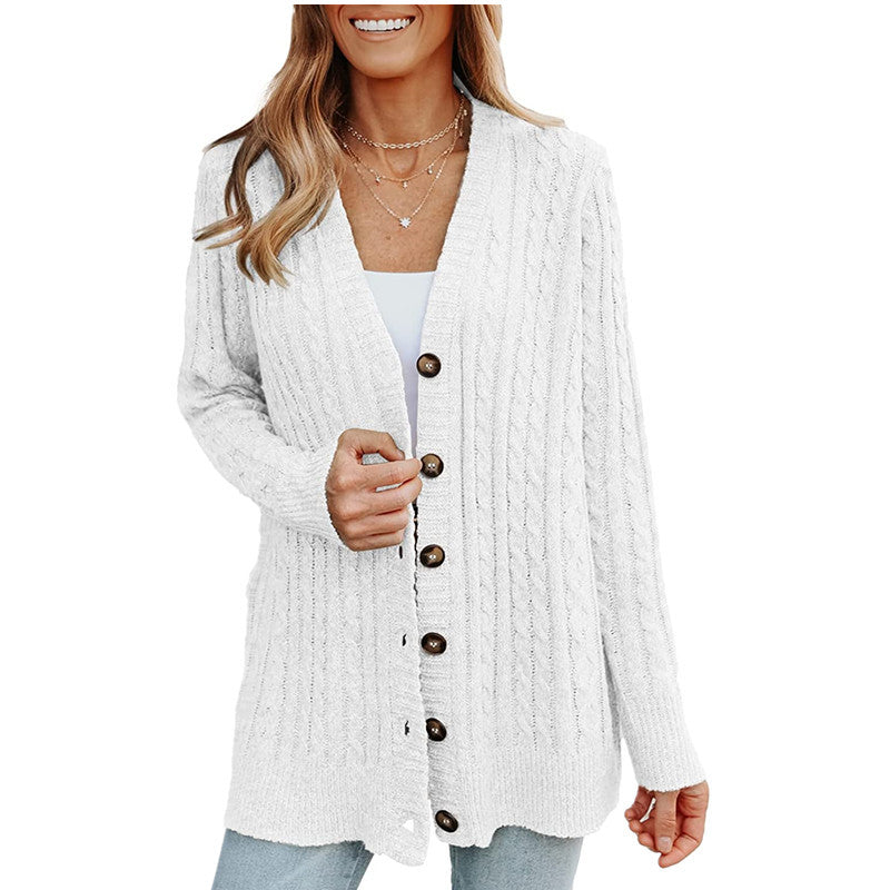 Dam kort grovstickad cardigan med strukturell design och funktionella knappar Eva Jonsson-Eva Jonsson
