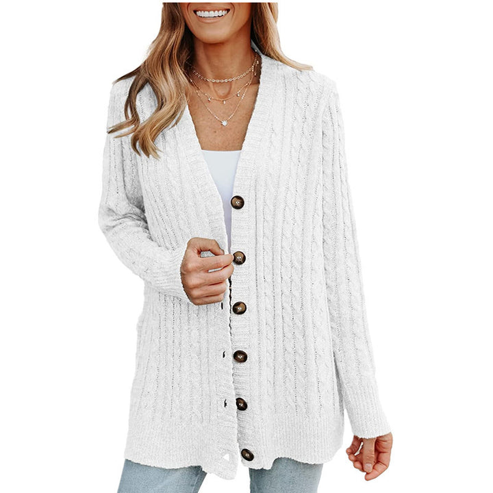 Dam kort grovstickad cardigan med strukturell design och funktionella knappar Eva Jonsson-Eva Jonsson