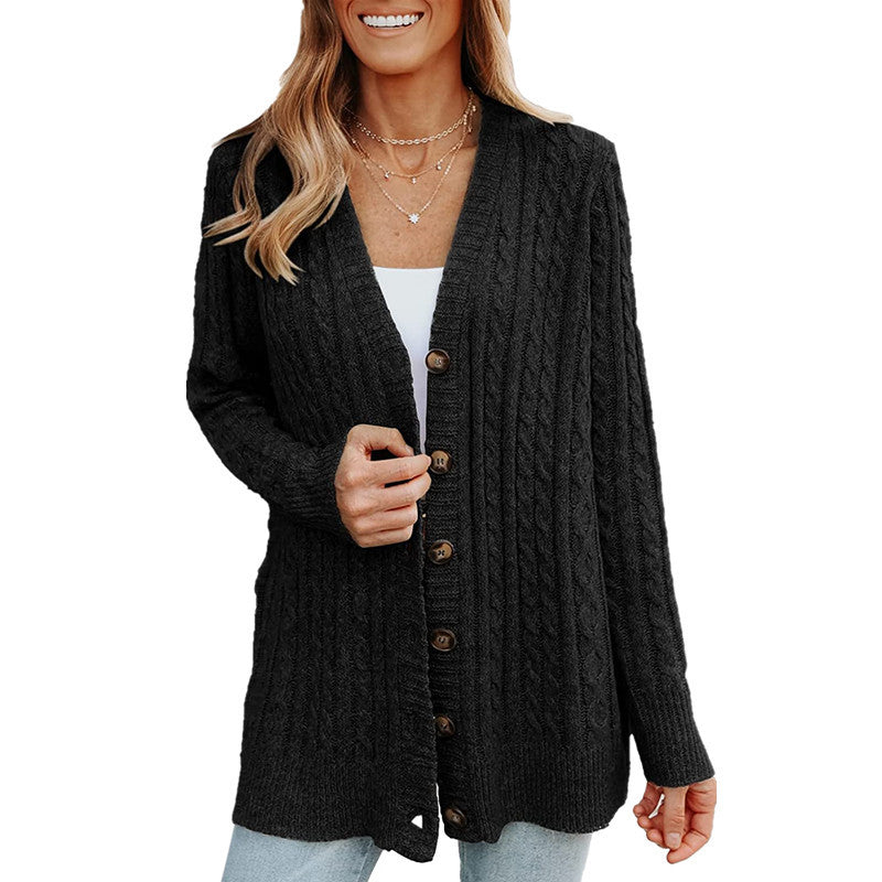 Dam kort grovstickad cardigan med strukturell design och funktionella knappar Eva Jonsson-Eva Jonsson