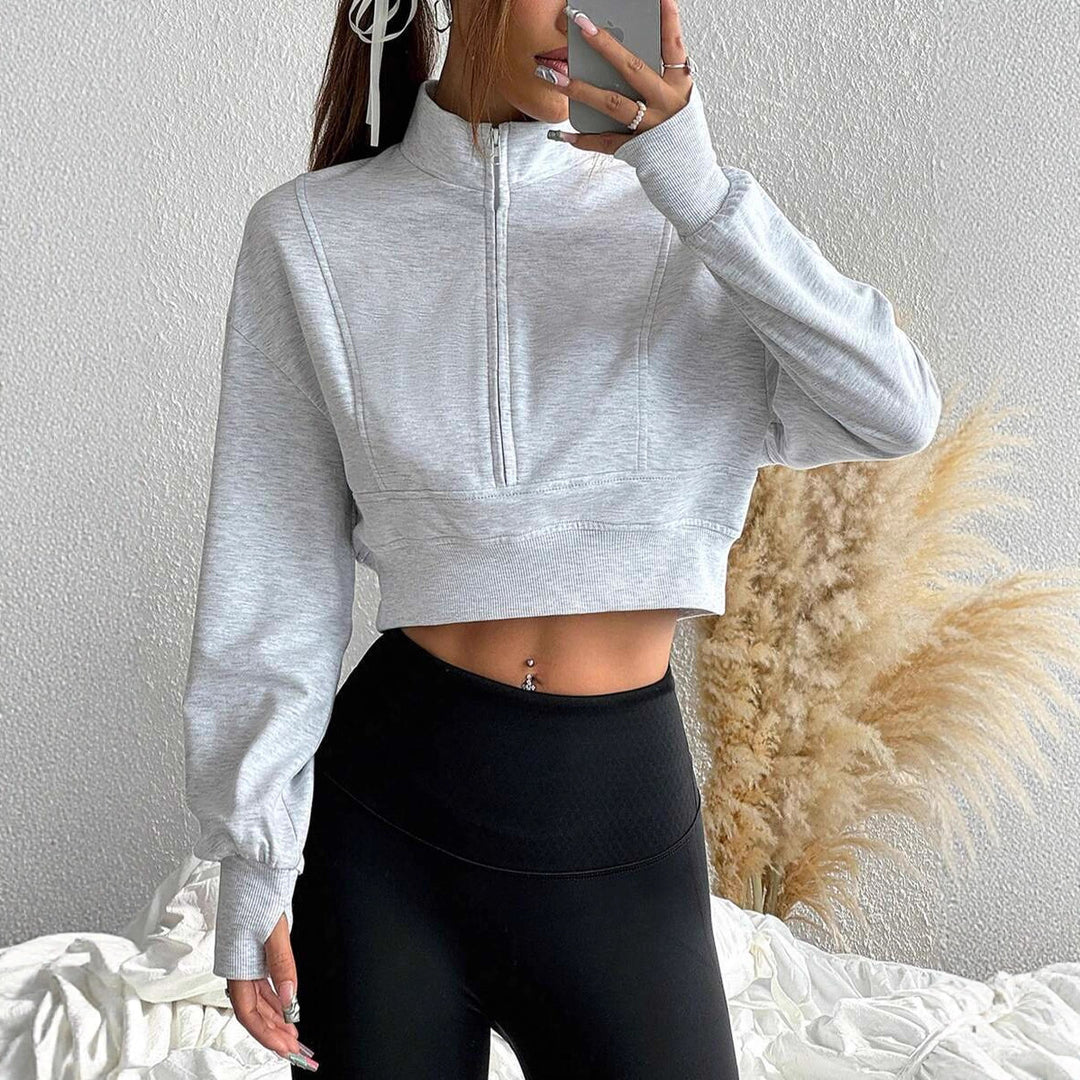 Dam kortärmad sweatshirt med hög krage och dragkedja Eva Jonsson-Eva Jonsson