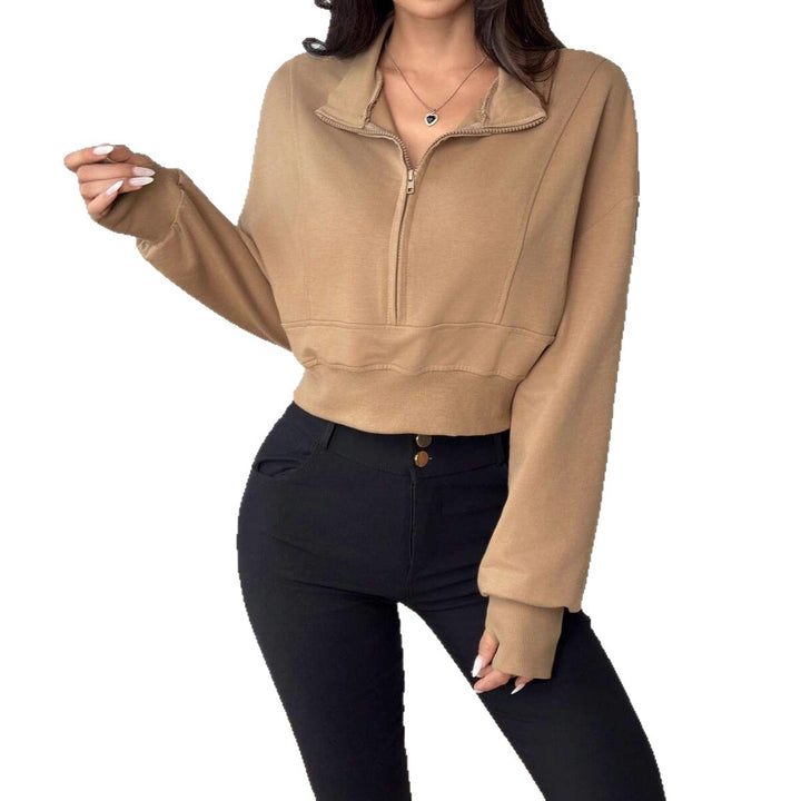 Dam kortärmad sweatshirt med hög krage och dragkedja Eva Jonsson-Eva Jonsson