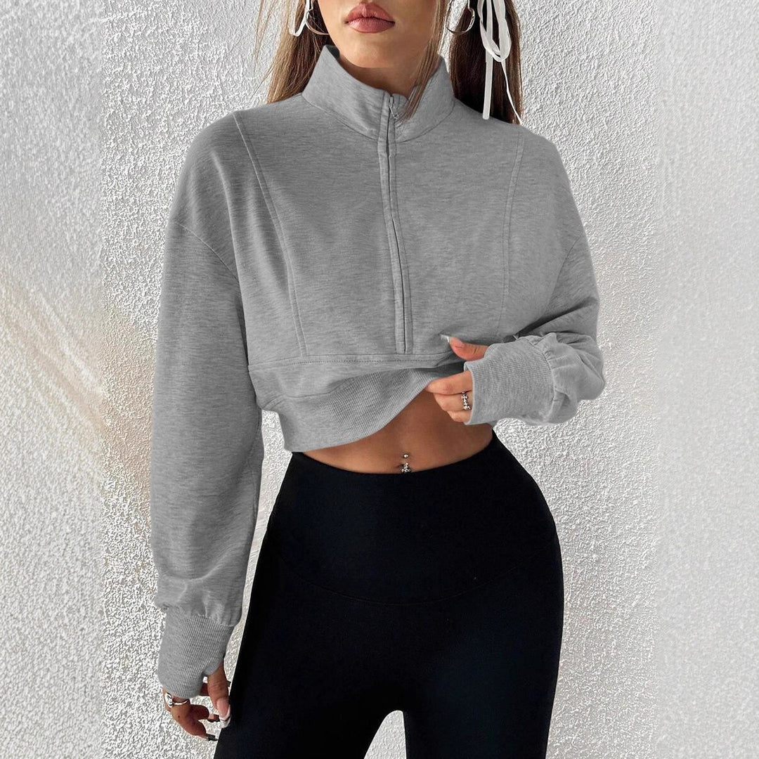 Dam kortärmad sweatshirt med hög krage och dragkedja Mirla-Eva Jonsson