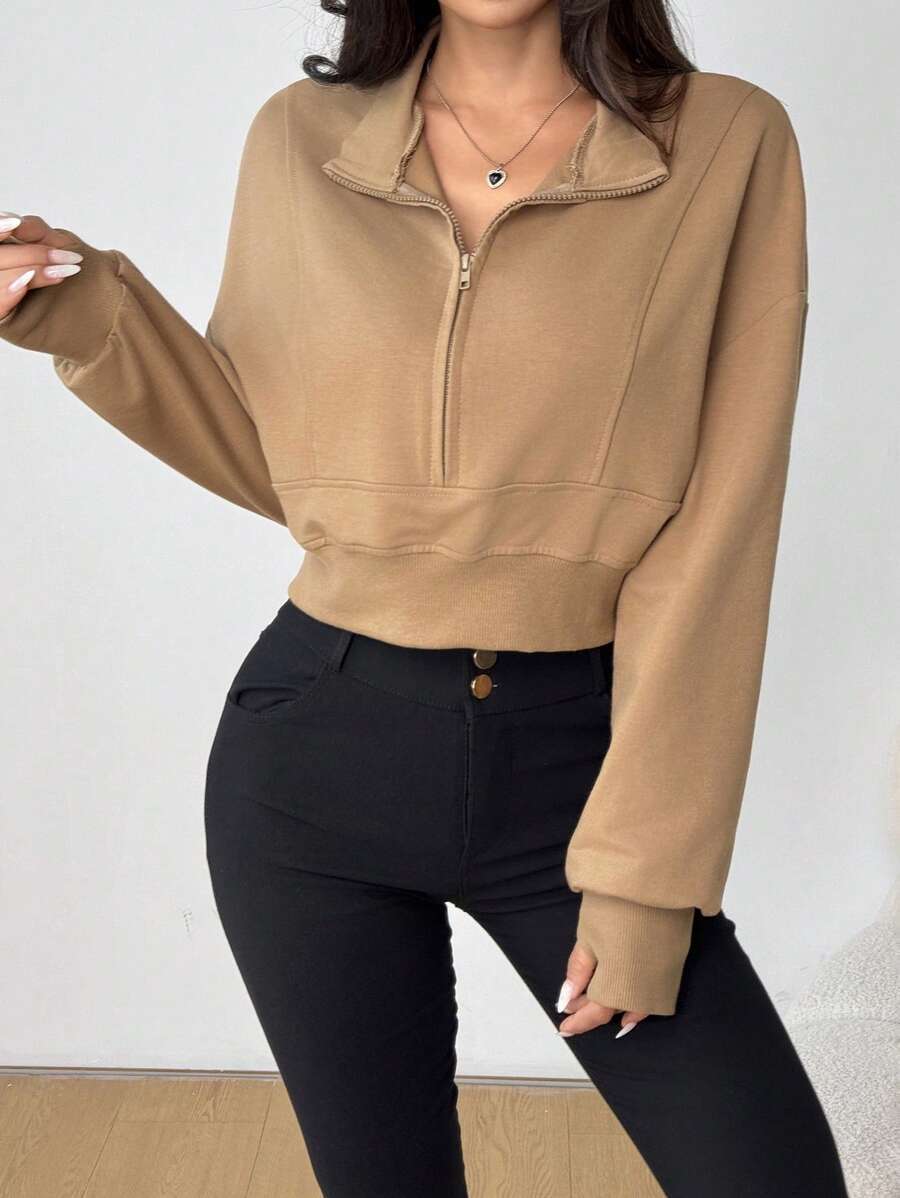 Dam kortärmad sweatshirt med hög krage och dragkedja Mirla-Eva Jonsson