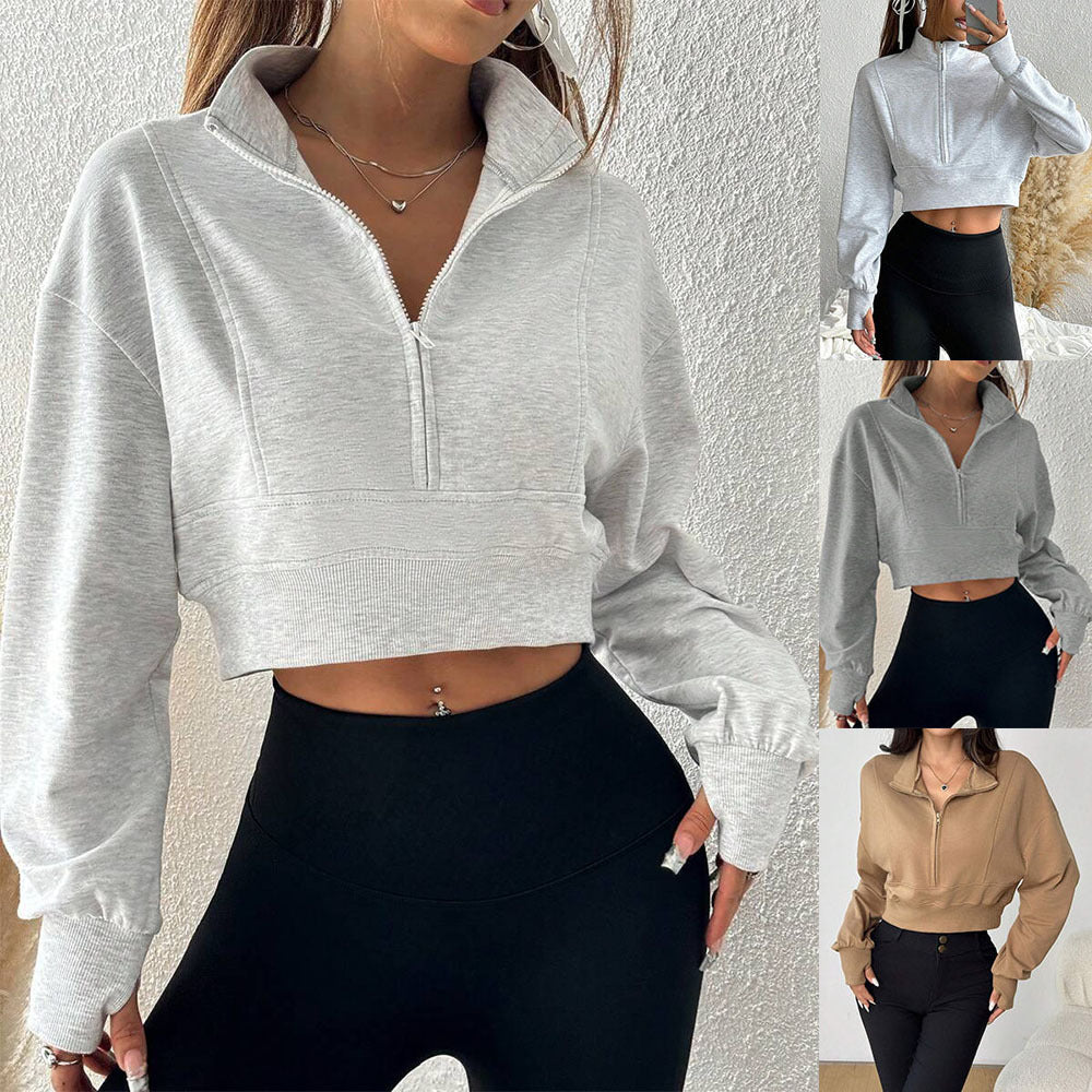 Dam kortärmad sweatshirt med hög krage och dragkedja Mirla-Eva Jonsson