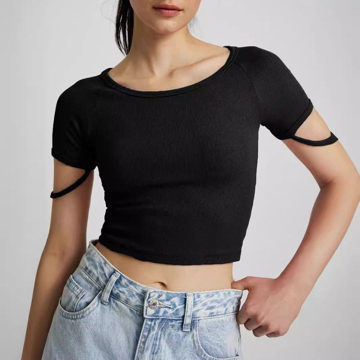 Dam kortärmad tajt Crop-Top med rund hals Mirla-Eva Jonsson