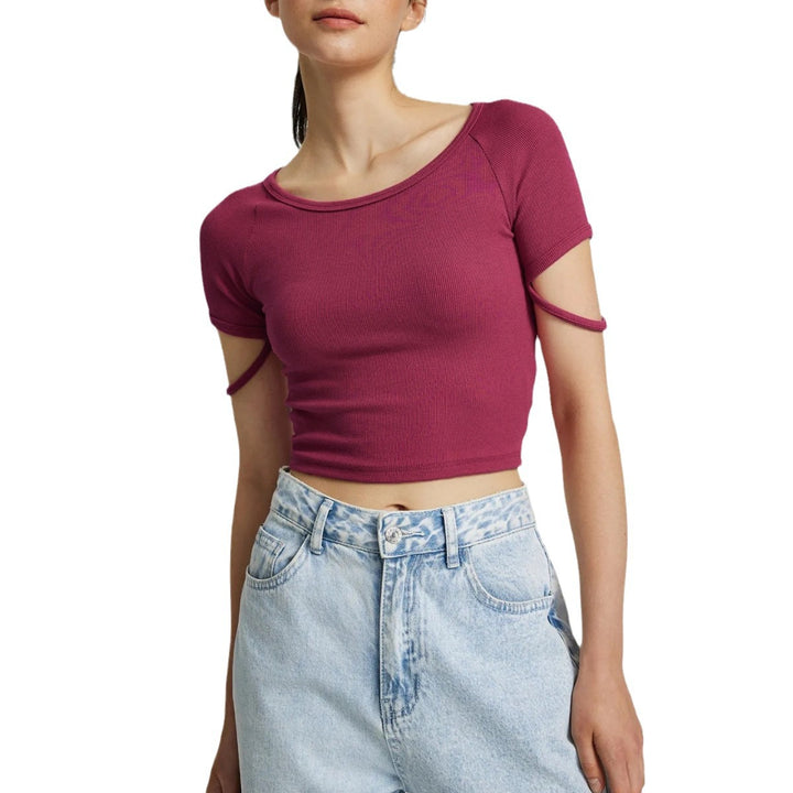 Dam kortärmad tajt Crop-Top med rund hals Mirla-Eva Jonsson