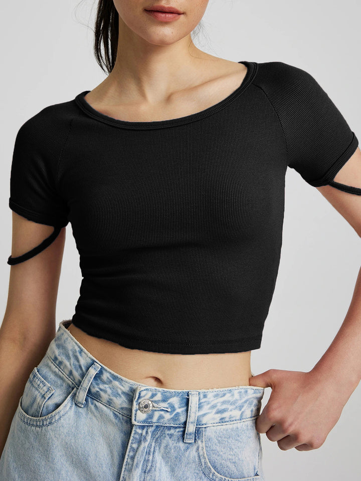 Dam kortärmad tajt Crop-Top med rund hals Mirla-Eva Jonsson