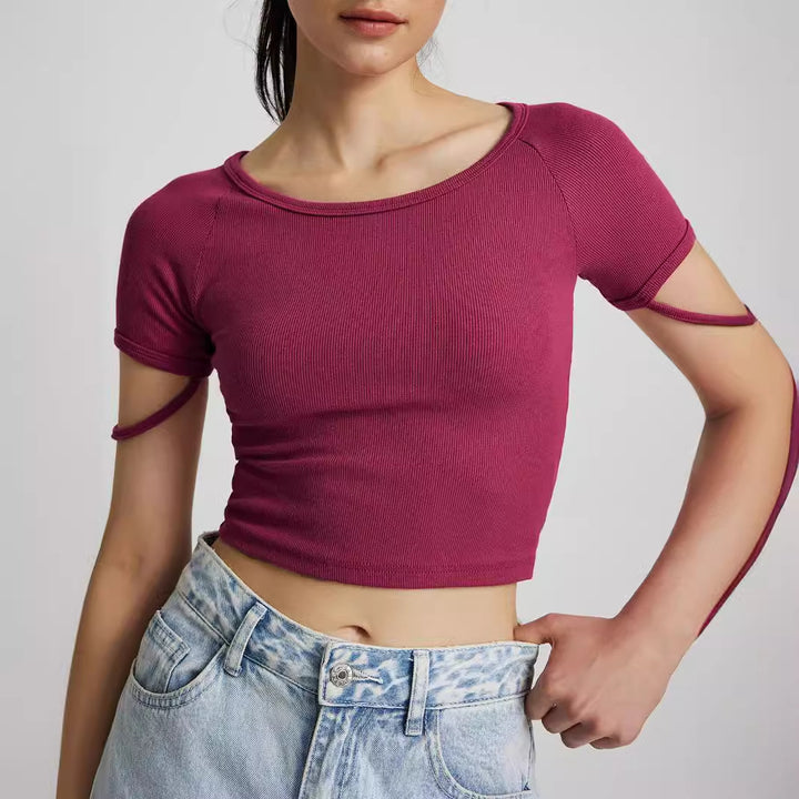 Dam kortärmad tajt Crop-Top med rund hals Mirla-Eva Jonsson