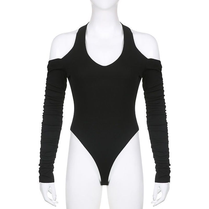 Dam kroppsnära långärmad bodysuit med djup V-ringning och raffinerade volangdetaljer Mirla-Eva Jonsson