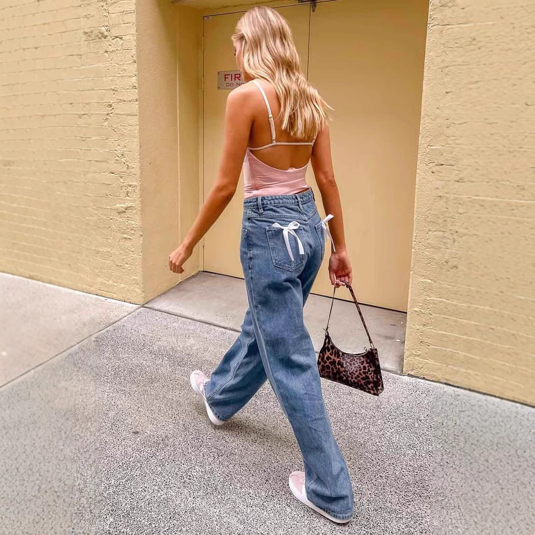Dam kvinnor hög midja jeans med breda ben och klassisk passform Mirla-Eva Jonsson