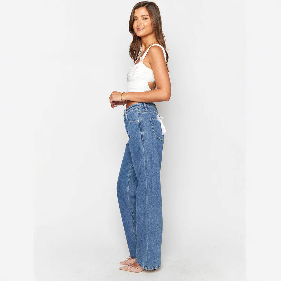Dam kvinnor hög midja jeans med breda ben och klassisk passform Mirla-Eva Jonsson