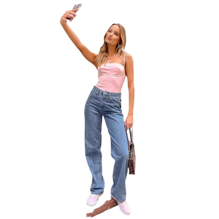 Dam kvinnor hög midja jeans med breda ben och klassisk passform Mirla-Eva Jonsson
