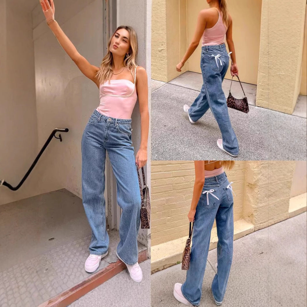 Dam kvinnor hög midja jeans med breda ben och klassisk passform Mirla-Eva Jonsson