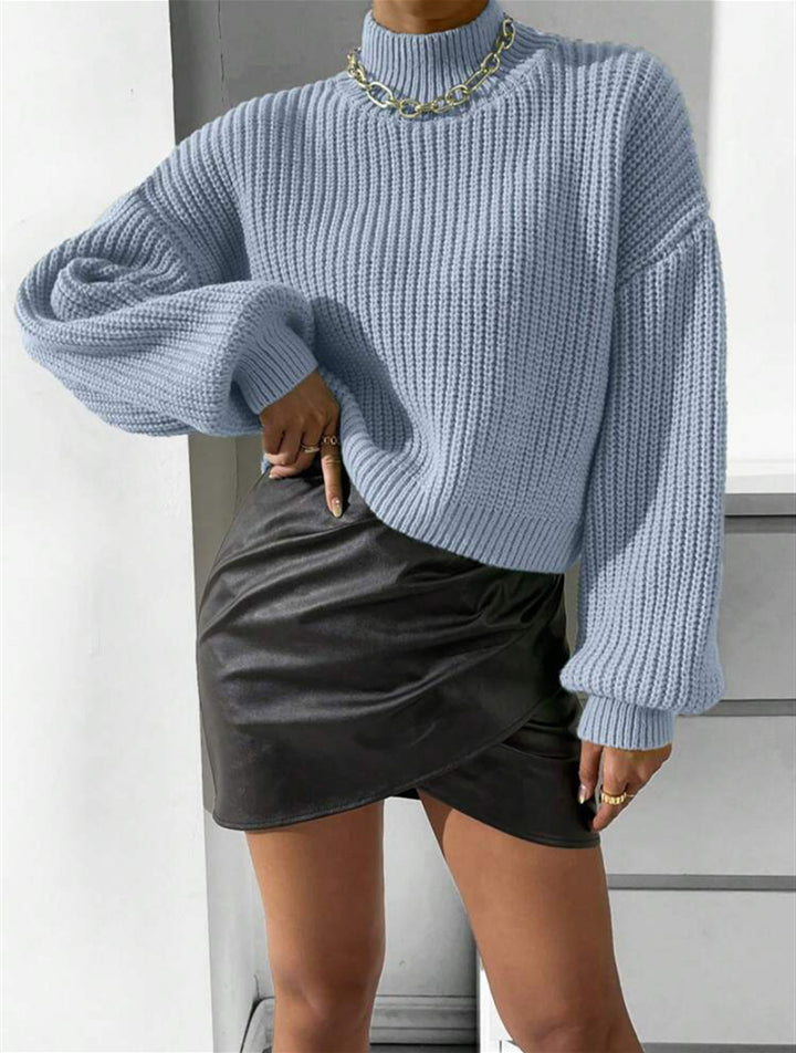 Dam kvinnor mjuk stickad tröja med hög krage Eva Jonsson-Eva Jonsson