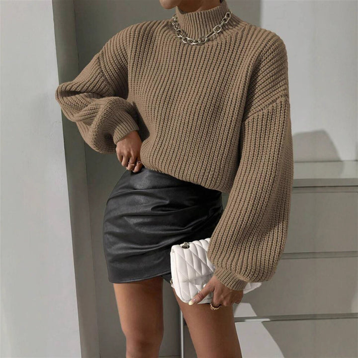 Dam kvinnor mjuk stickad tröja med hög krage Eva Jonsson-Eva Jonsson