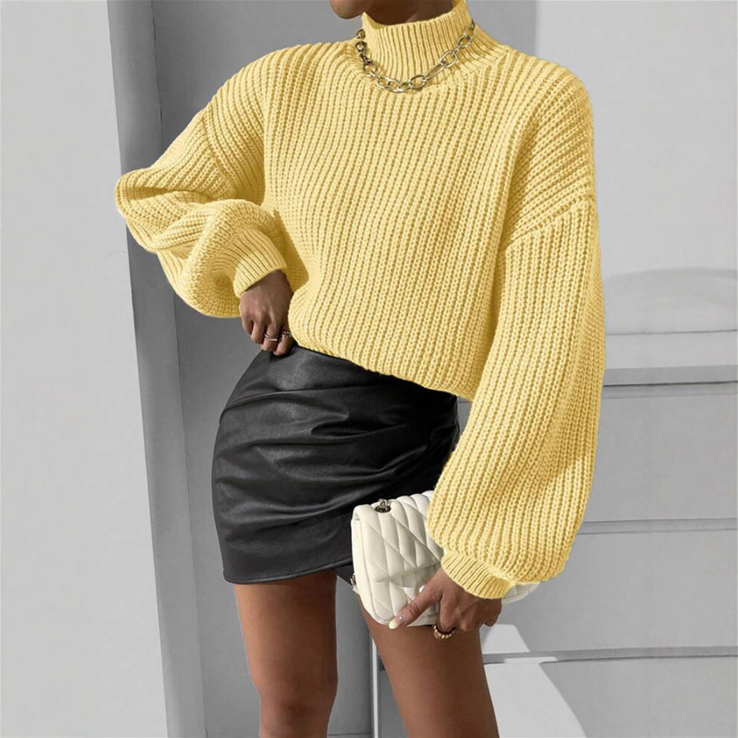 Dam kvinnor mjuk stickad tröja med hög krage Eva Jonsson-Eva Jonsson