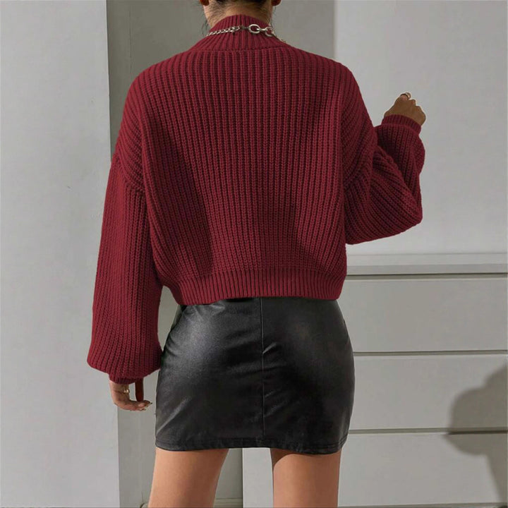 Dam kvinnor mjuk stickad tröja med hög krage Eva Jonsson-Eva Jonsson