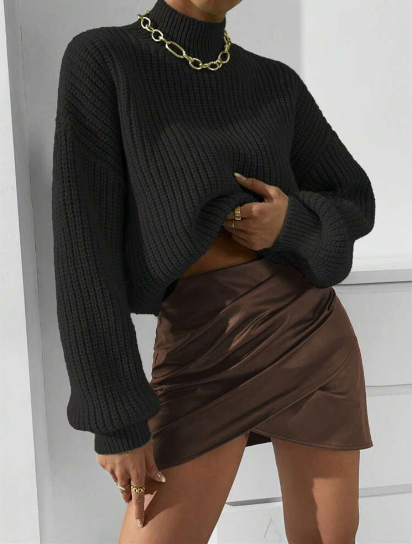 Dam kvinnor mjuk stickad tröja med hög krage Eva Jonsson-Eva Jonsson