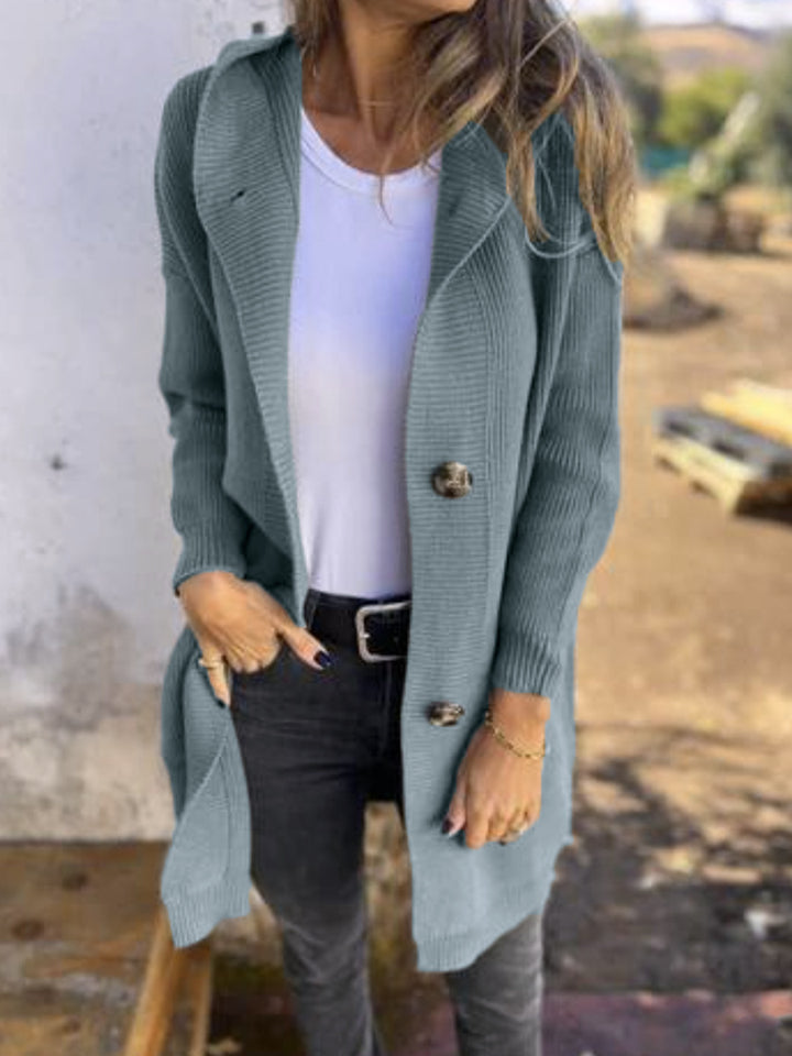 Dam lång kofta med huva och knapppdetaljer Mirla-Eva Jonsson