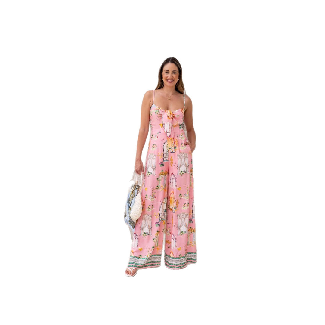 Dam lång sommarklänning med lekfullt halsband och färggårdigt mönster Mirla-Eva Jonsson