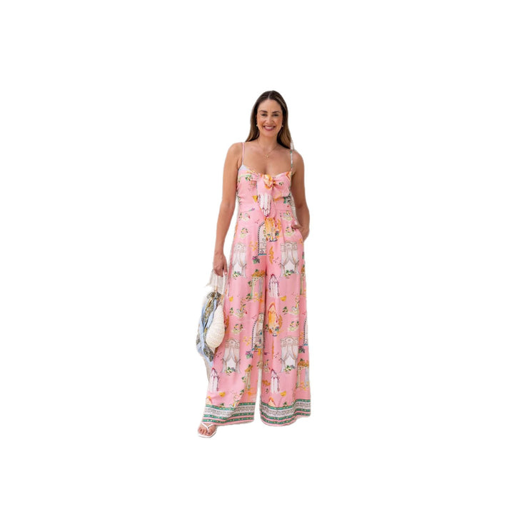 Dam lång sommarklänning med lekfullt halsband och färggårdigt mönster Mirla-Eva Jonsson